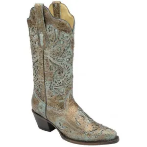 Corral Women's Bronce Turquoise Glitter Inlay Cowboy Boot R1255