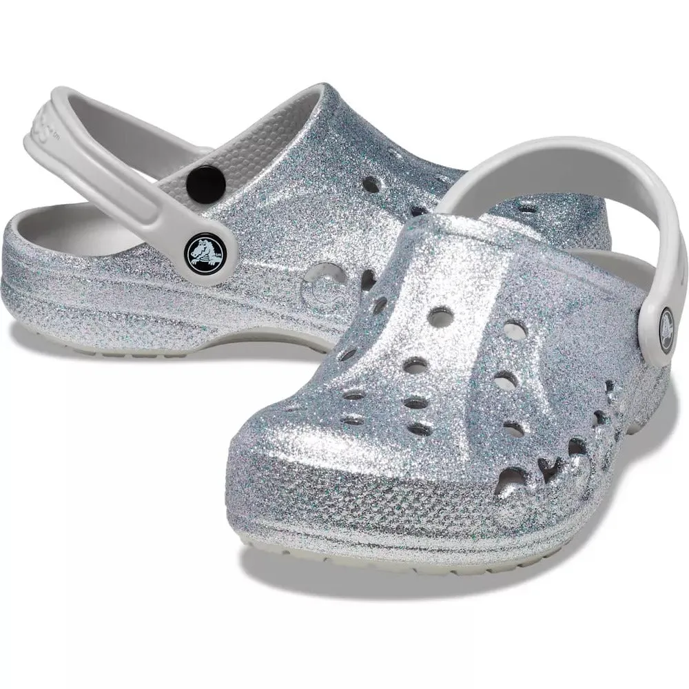 Crocs 10126 Adult Baya Glitter Clogs, Silver Glitter, M7/W9