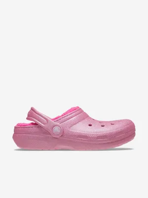 Crocs Girls Classic Lined Glitter Clog in Pink