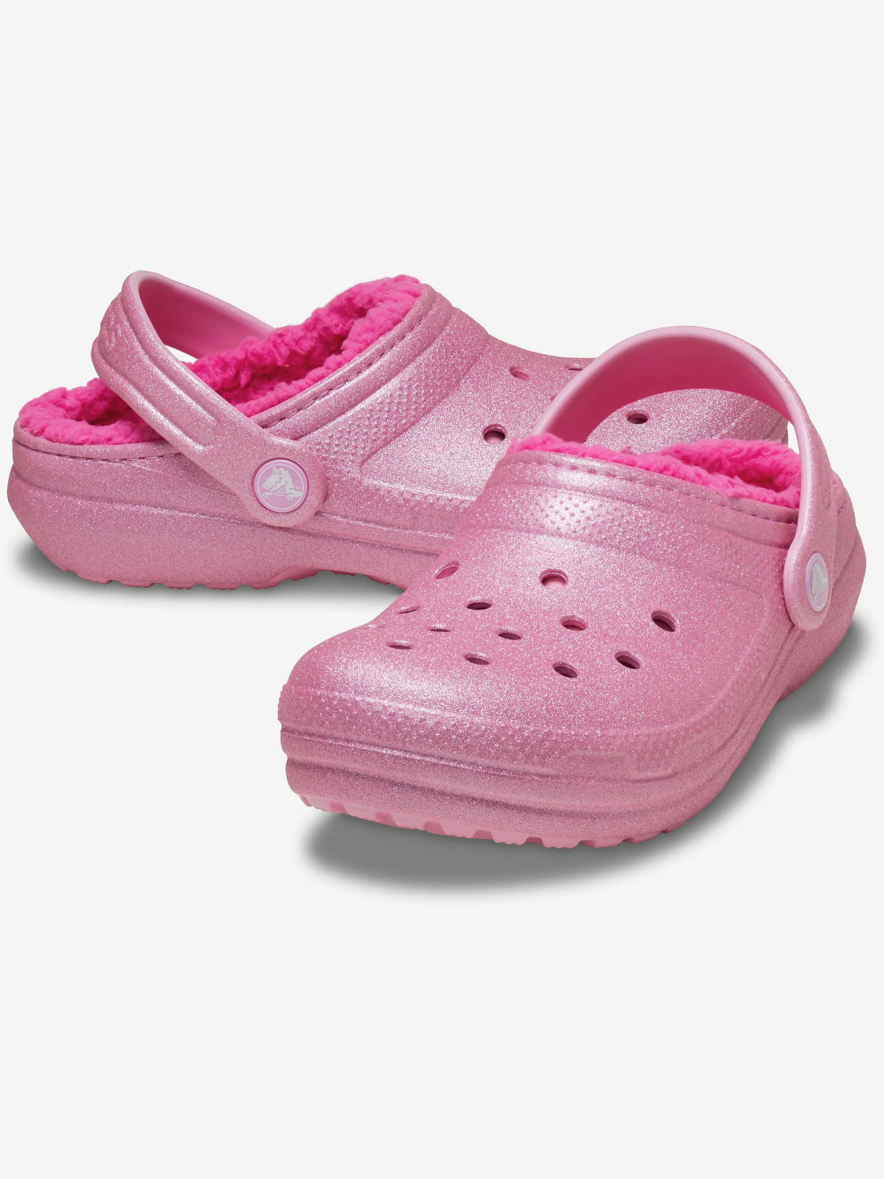 Crocs Girls Classic Lined Glitter Clog in Pink