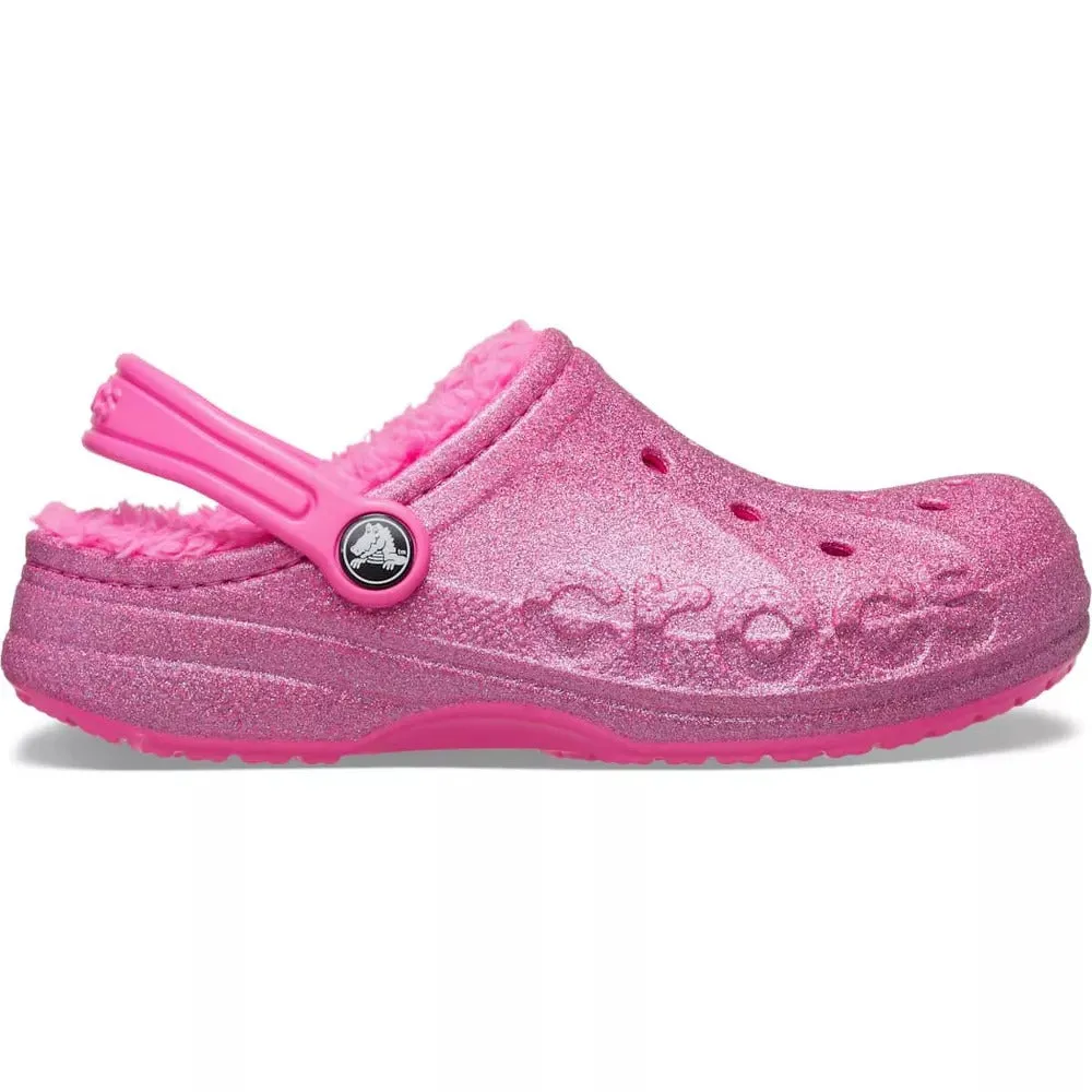 Crocs Kids Baya Lined Glitter Clog Slippers, Electric Pink, Size: 13 - Lightweight