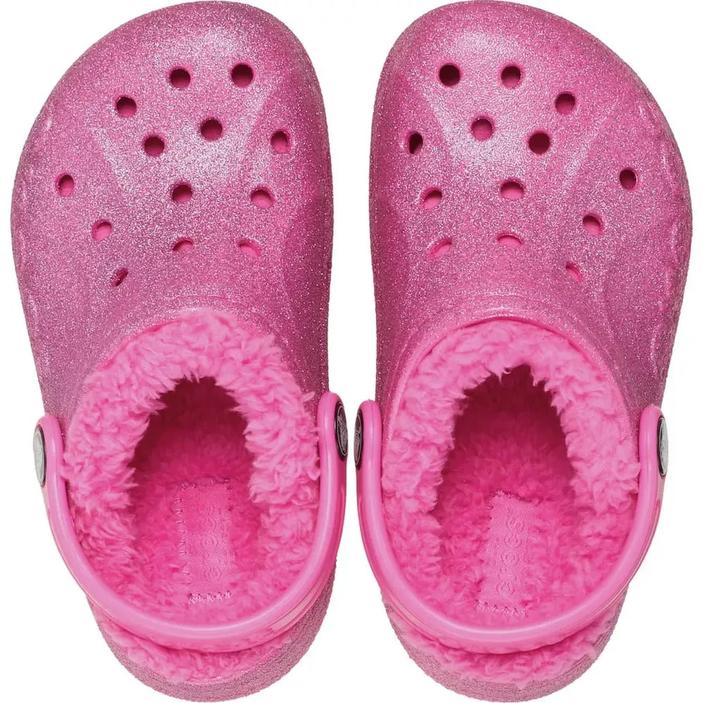 Crocs Kids Baya Lined Glitter Clog Slippers, Electric Pink, Size: 13 - Lightweight