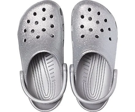 Crocs Unisex Classic Glitter Clog - Silver Metallic