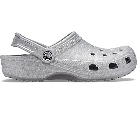 Crocs Unisex Classic Glitter Clog - Silver Metallic