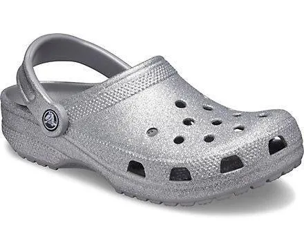 Crocs Unisex Classic Glitter Clog - Silver Metallic