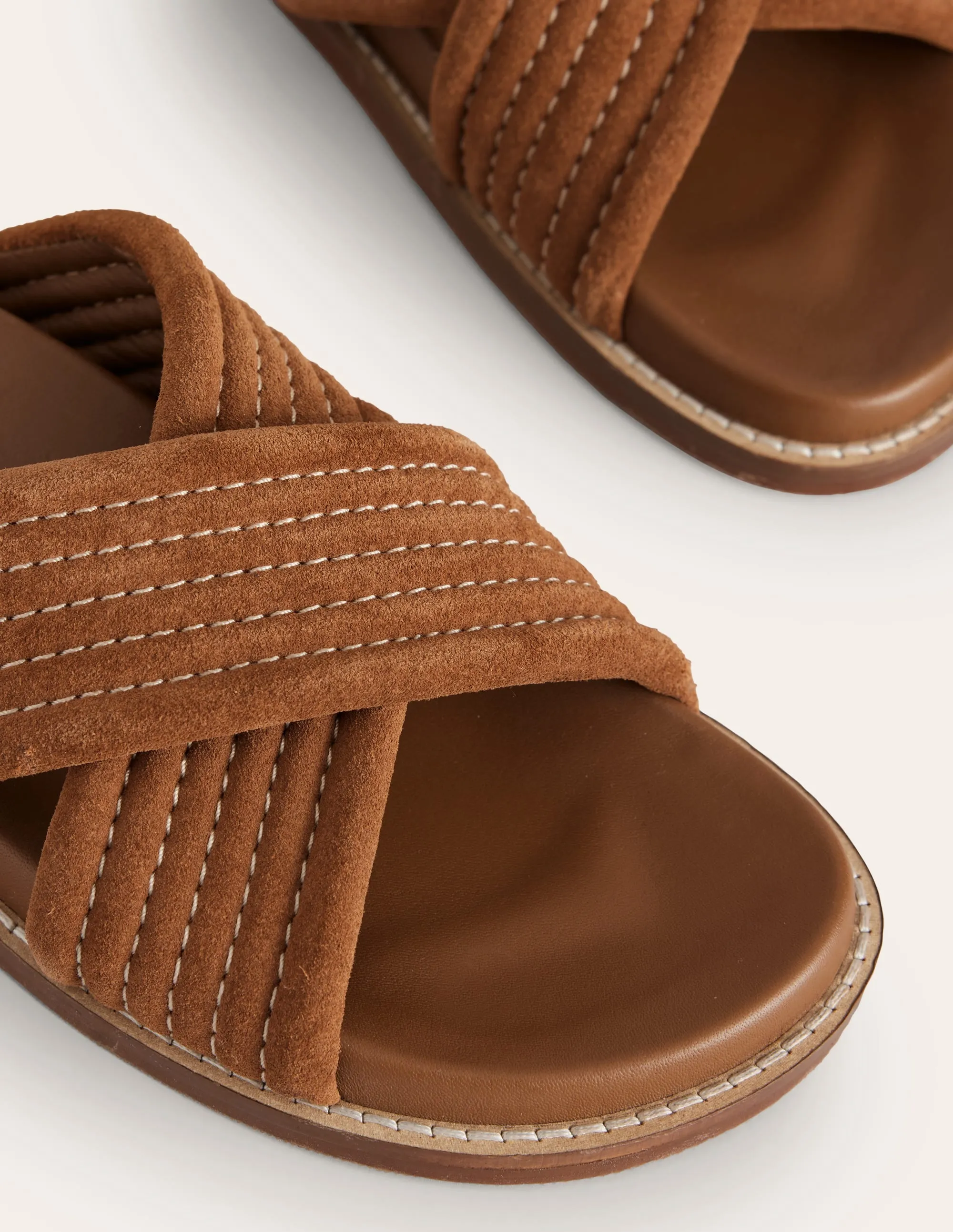 Cross Strap Sliders-Tan