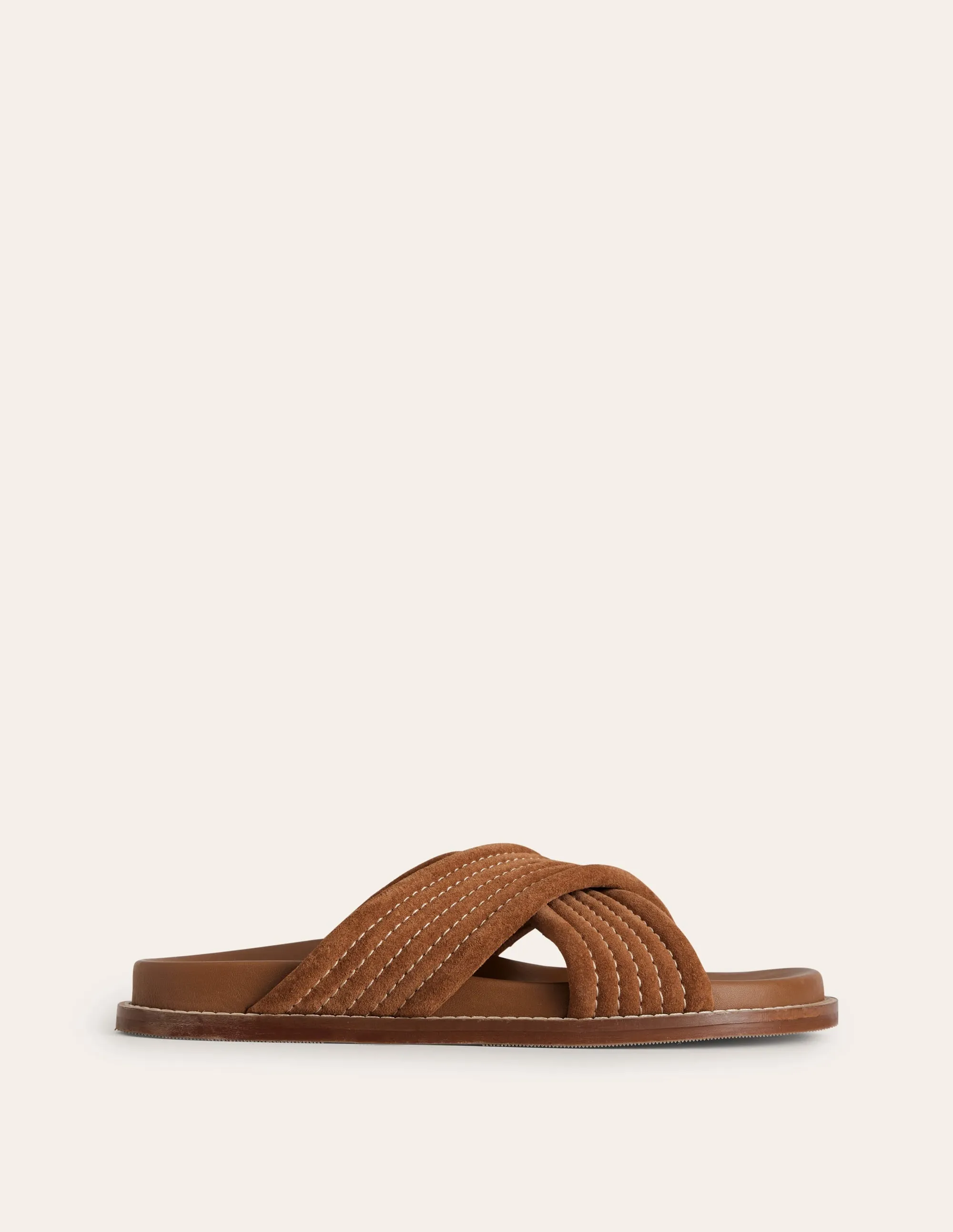 Cross Strap Sliders-Tan