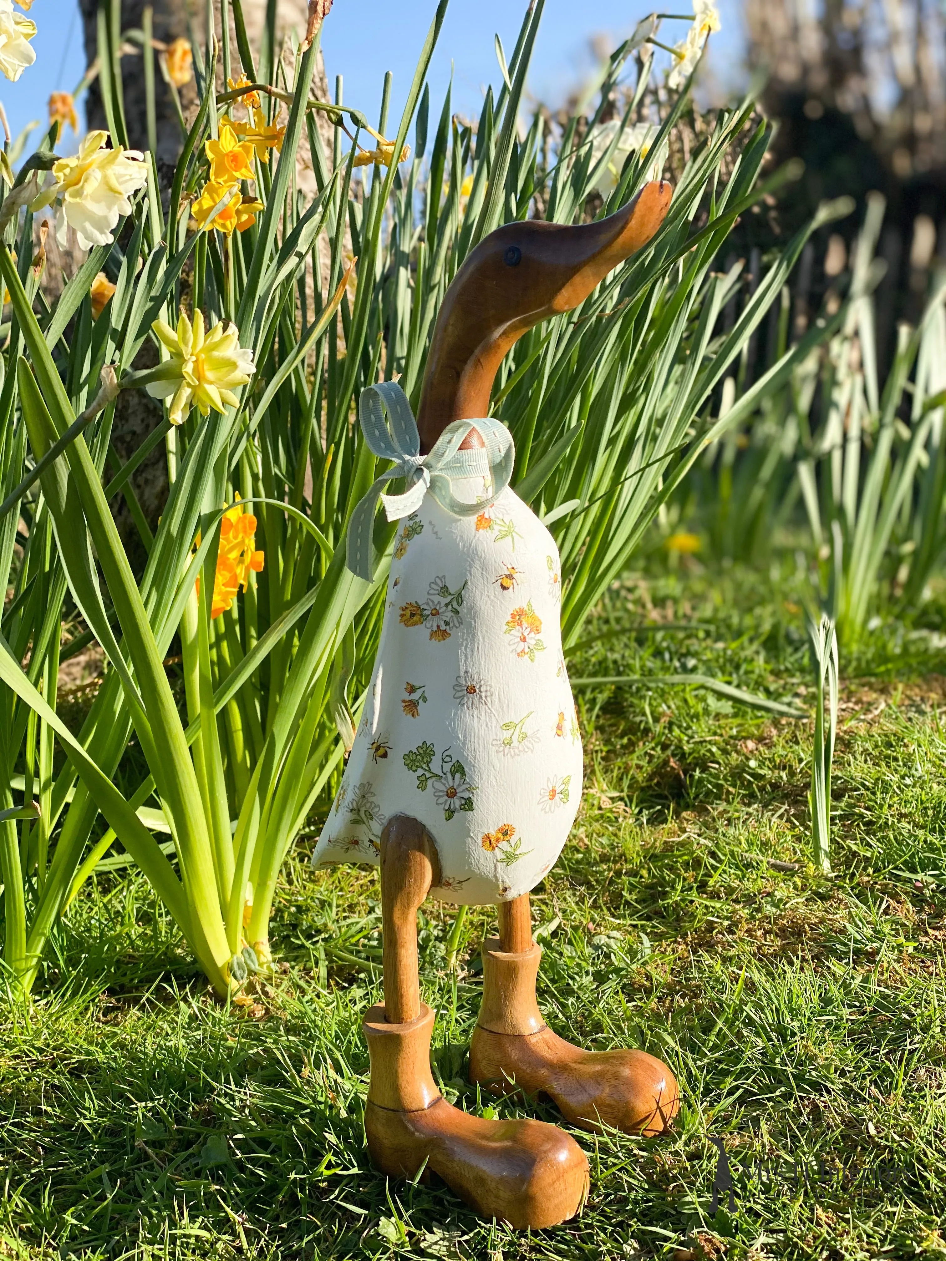 Daisy & Bee - Decorated Wooden Duck in Boots by Mrs H the Duck Lady