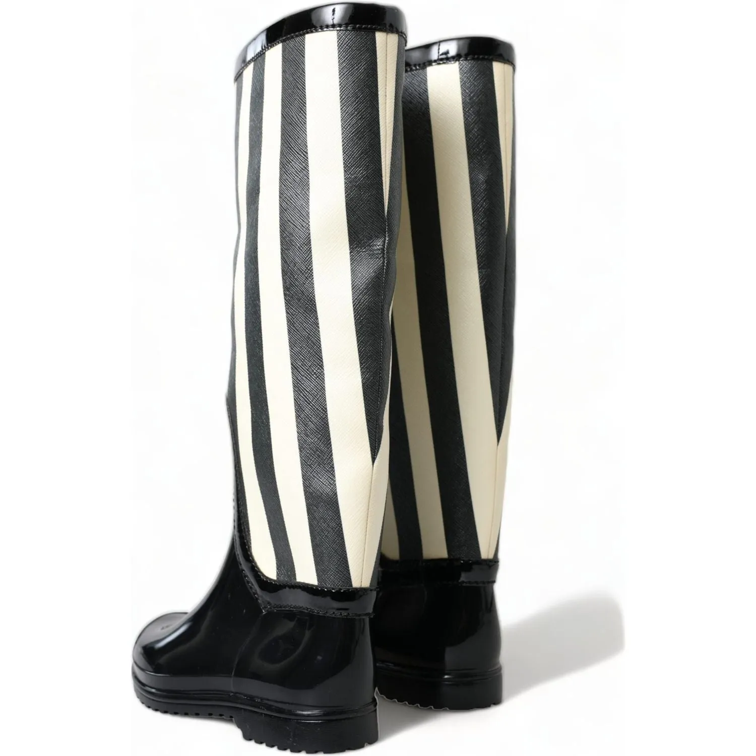 Dolce & Gabbana Black and White Striped Knee High Boots