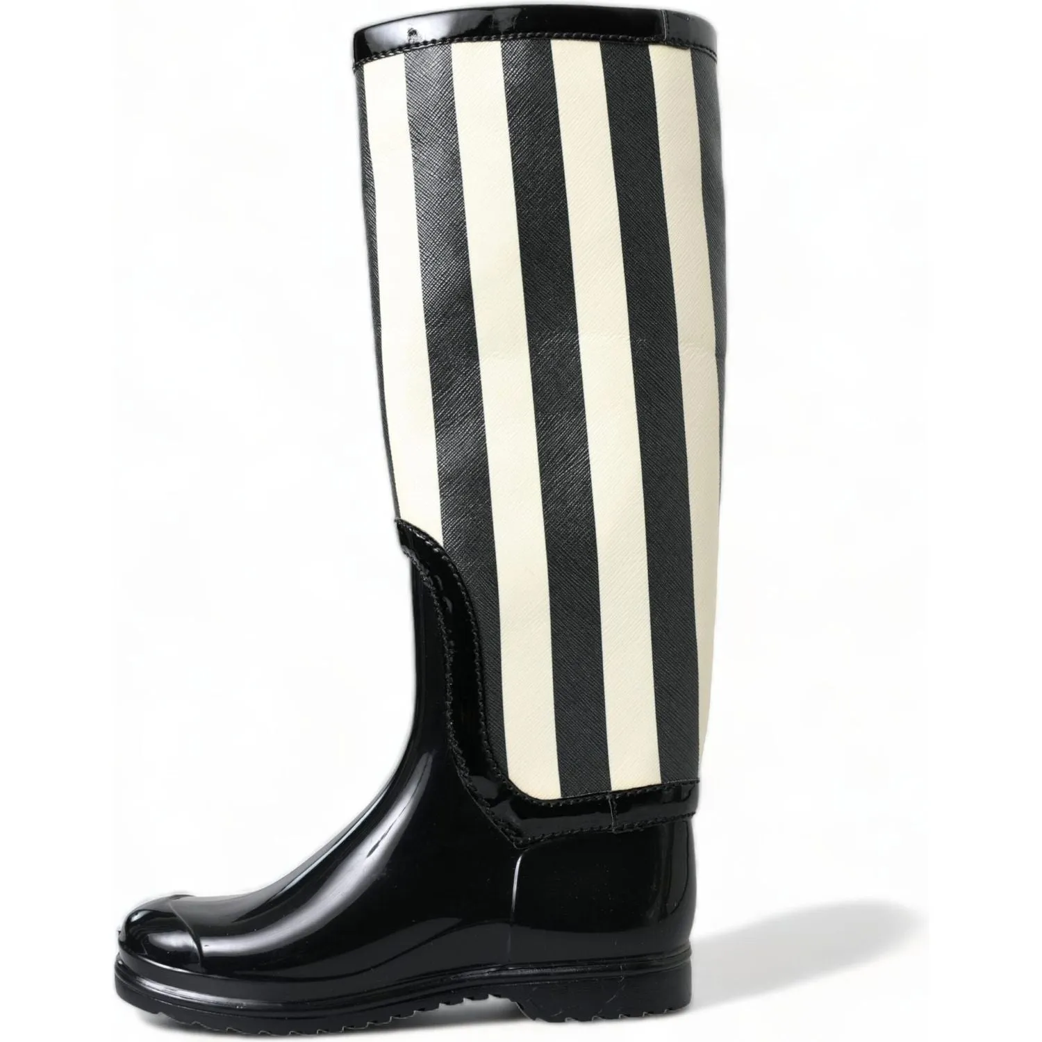 Dolce & Gabbana Black and White Striped Knee High Boots