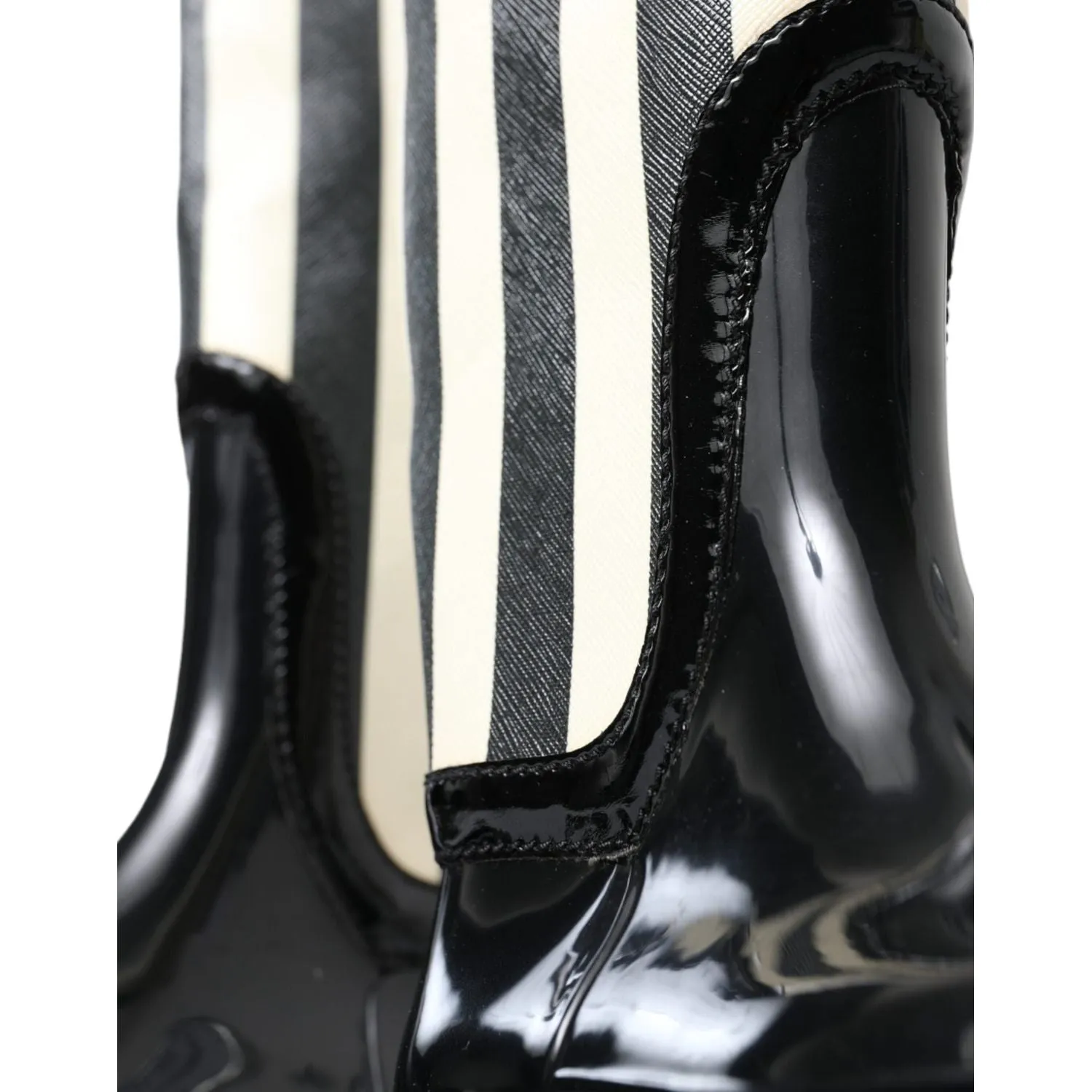 Dolce & Gabbana Black and White Striped Knee High Boots