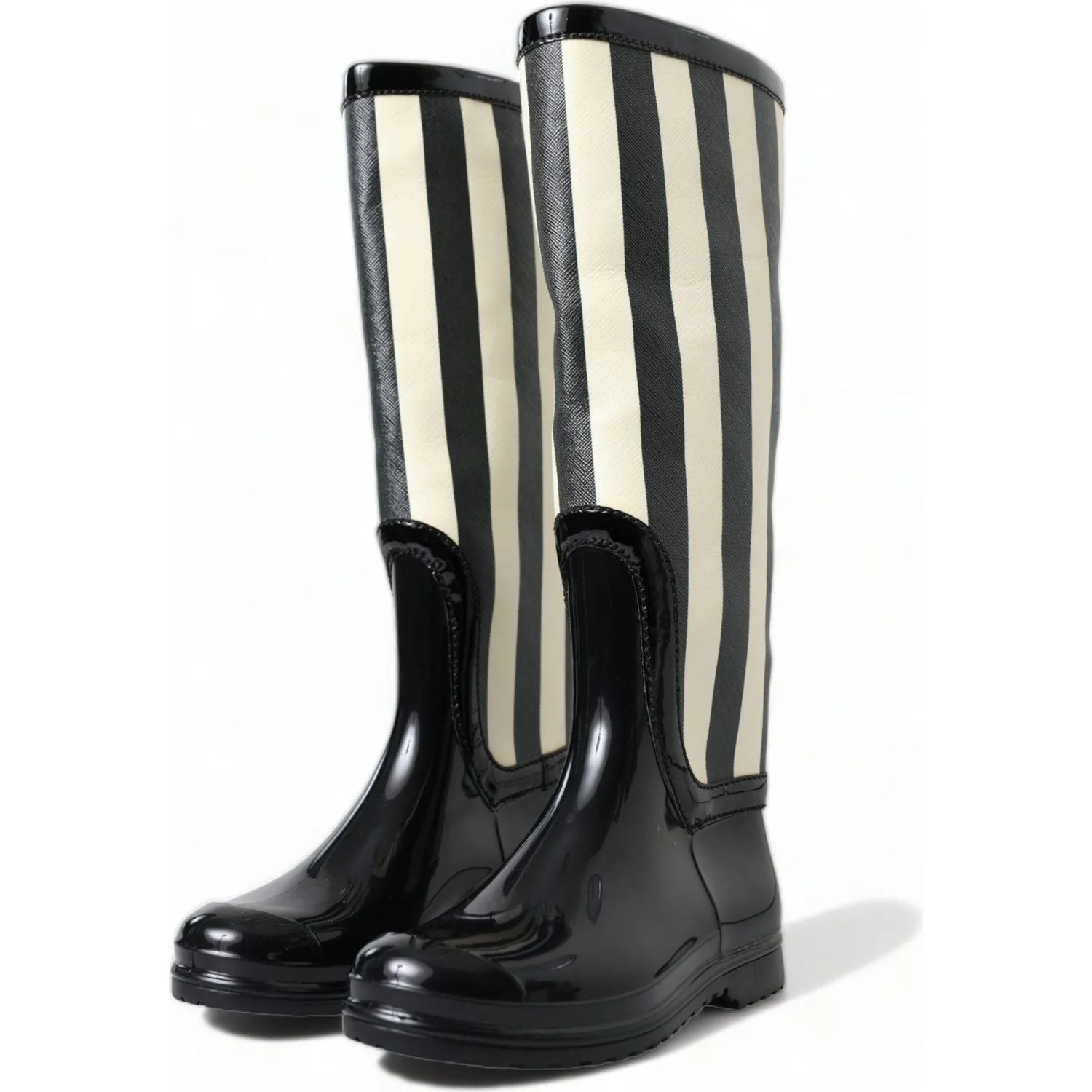 Dolce & Gabbana Black and White Striped Knee High Boots