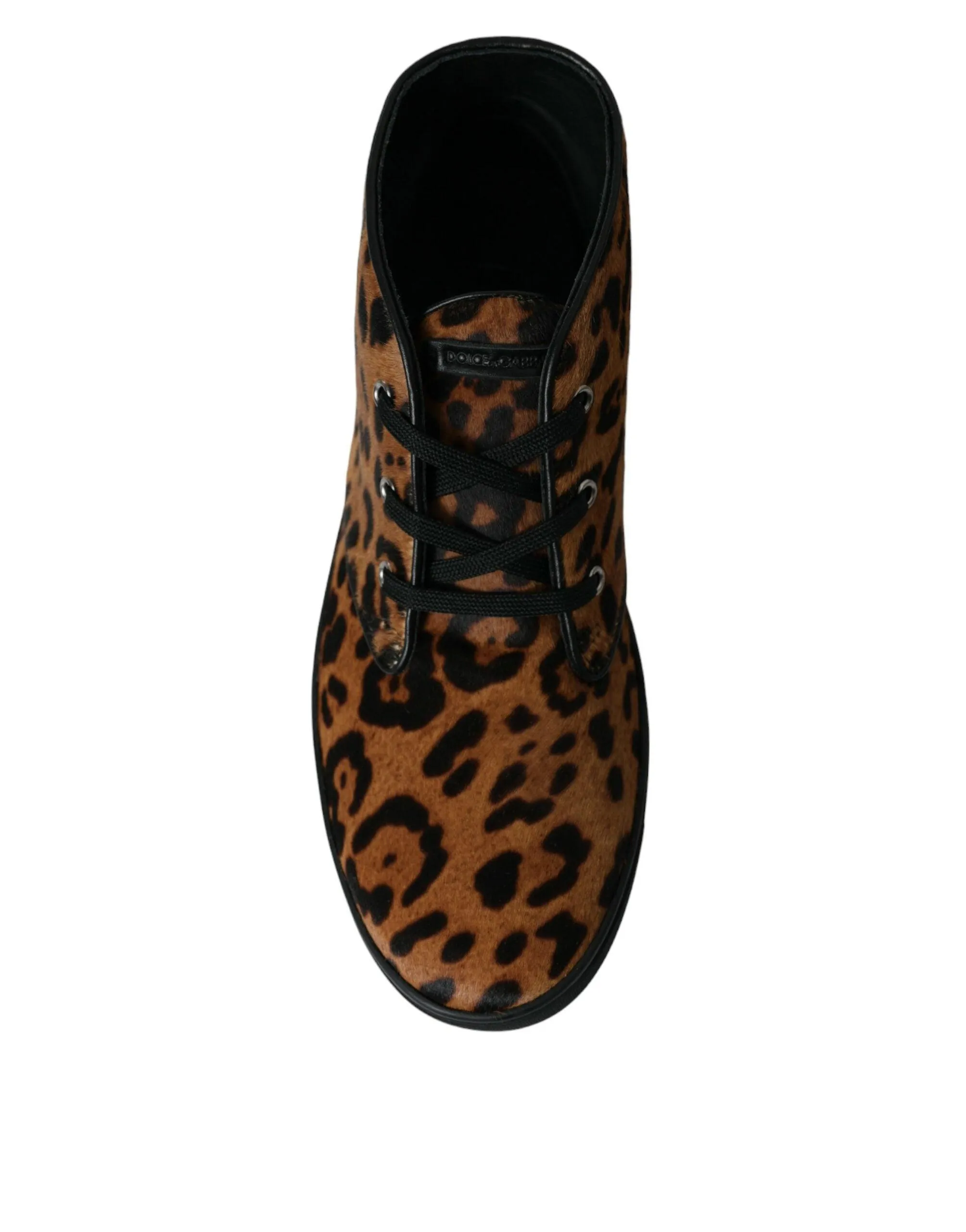 Dolce & Gabbana Brown Leopard Pony Hair Leather Sneakers Shoes