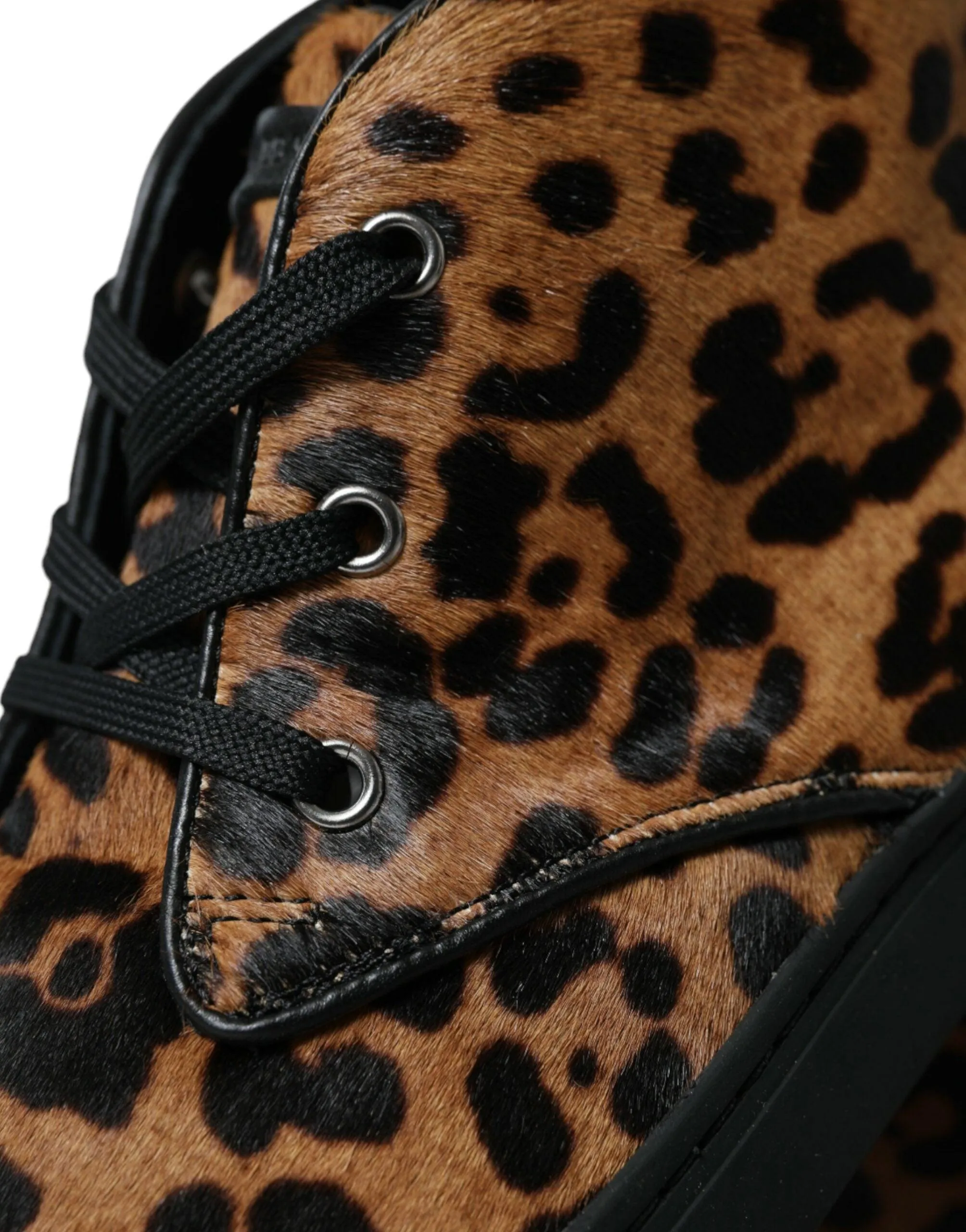 Dolce & Gabbana Brown Leopard Pony Hair Leather Sneakers Shoes