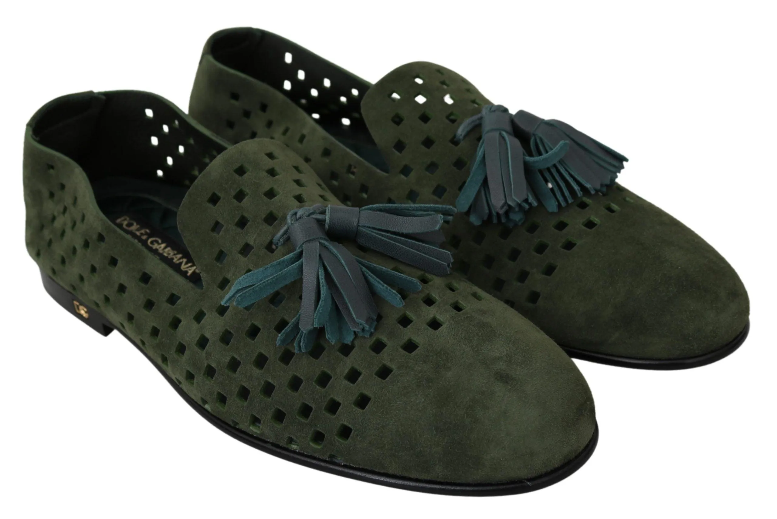 Dolce & Gabbana Green Suede Breathable Slippers Loafers Shoes