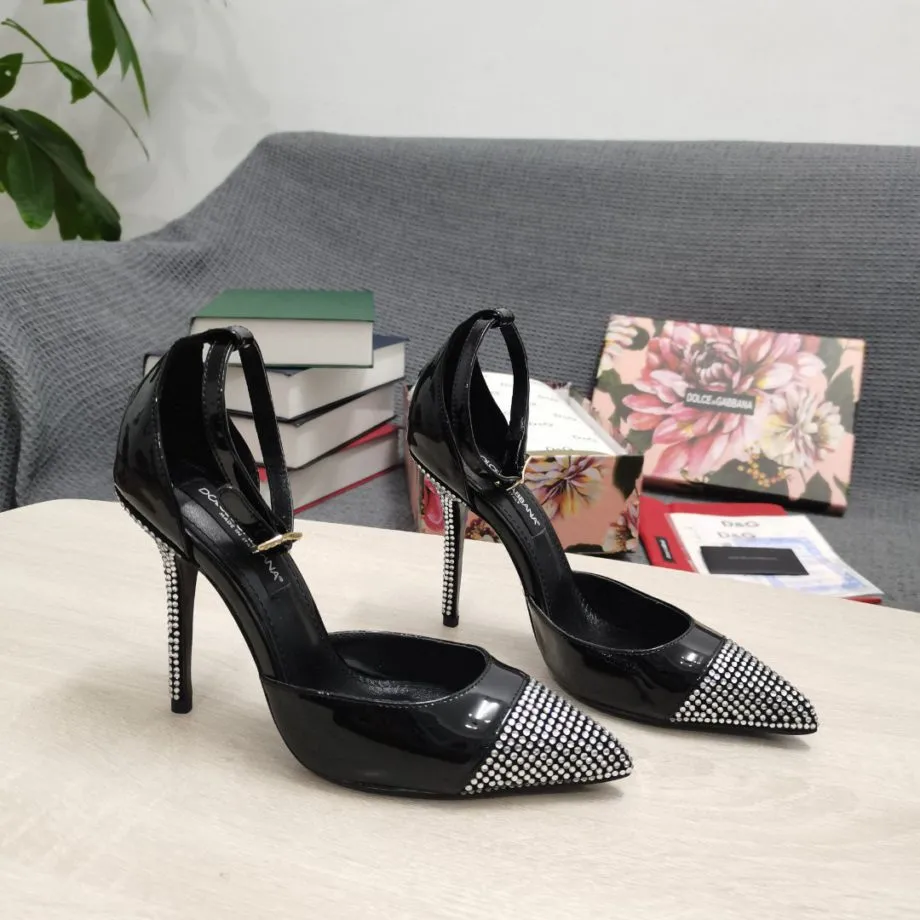 DolGa Patent Pumps With Fusible Rhinestones Black For Women DG Shoes