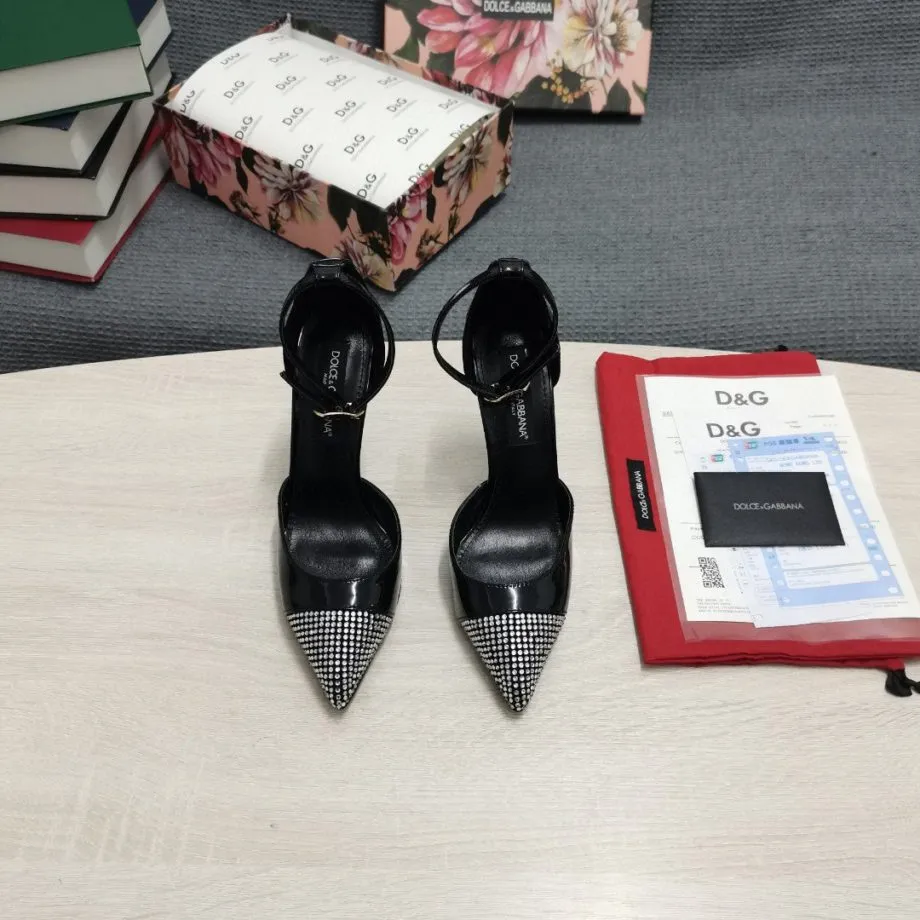 DolGa Patent Pumps With Fusible Rhinestones Black For Women DG Shoes