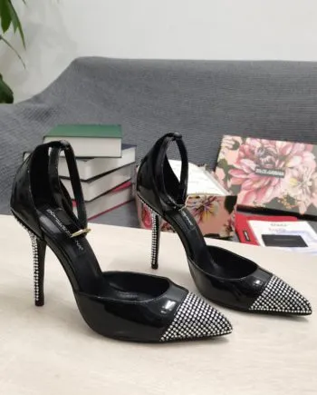 DolGa Patent Pumps With Fusible Rhinestones Black For Women DG Shoes