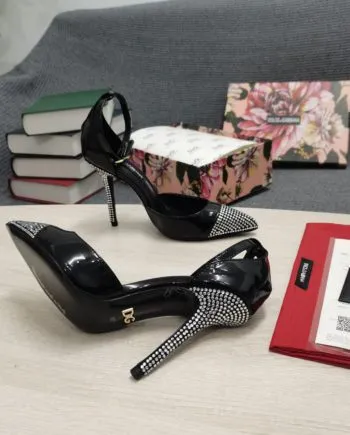 DolGa Patent Pumps With Fusible Rhinestones Black For Women DG Shoes