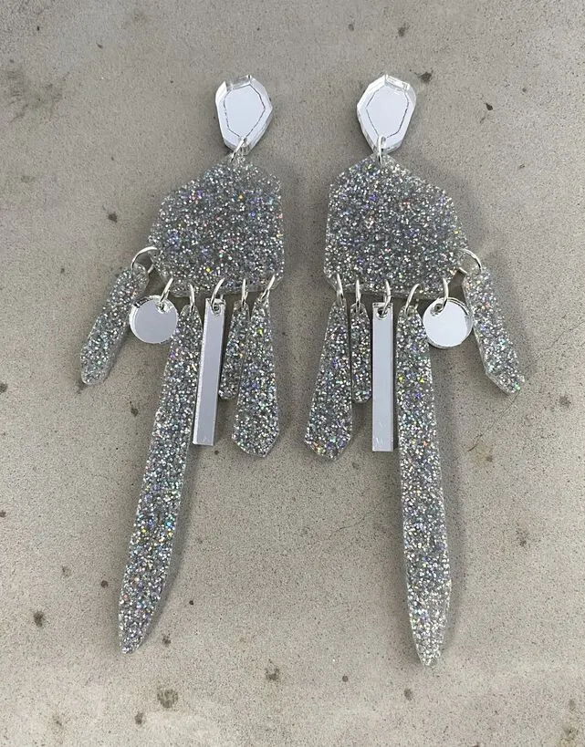 Drop Earrings Silver Glitter