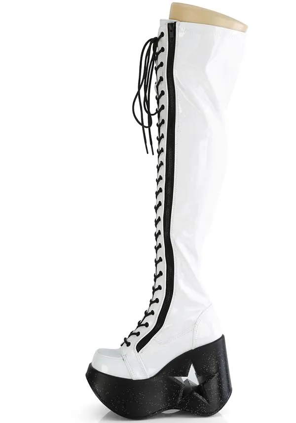 DYNAMITE-300 [White Stretch Holo] | PLATFORM BOOTS [PREORDER]