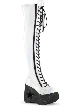 DYNAMITE-300 [White Stretch Holo] | PLATFORM BOOTS [PREORDER]