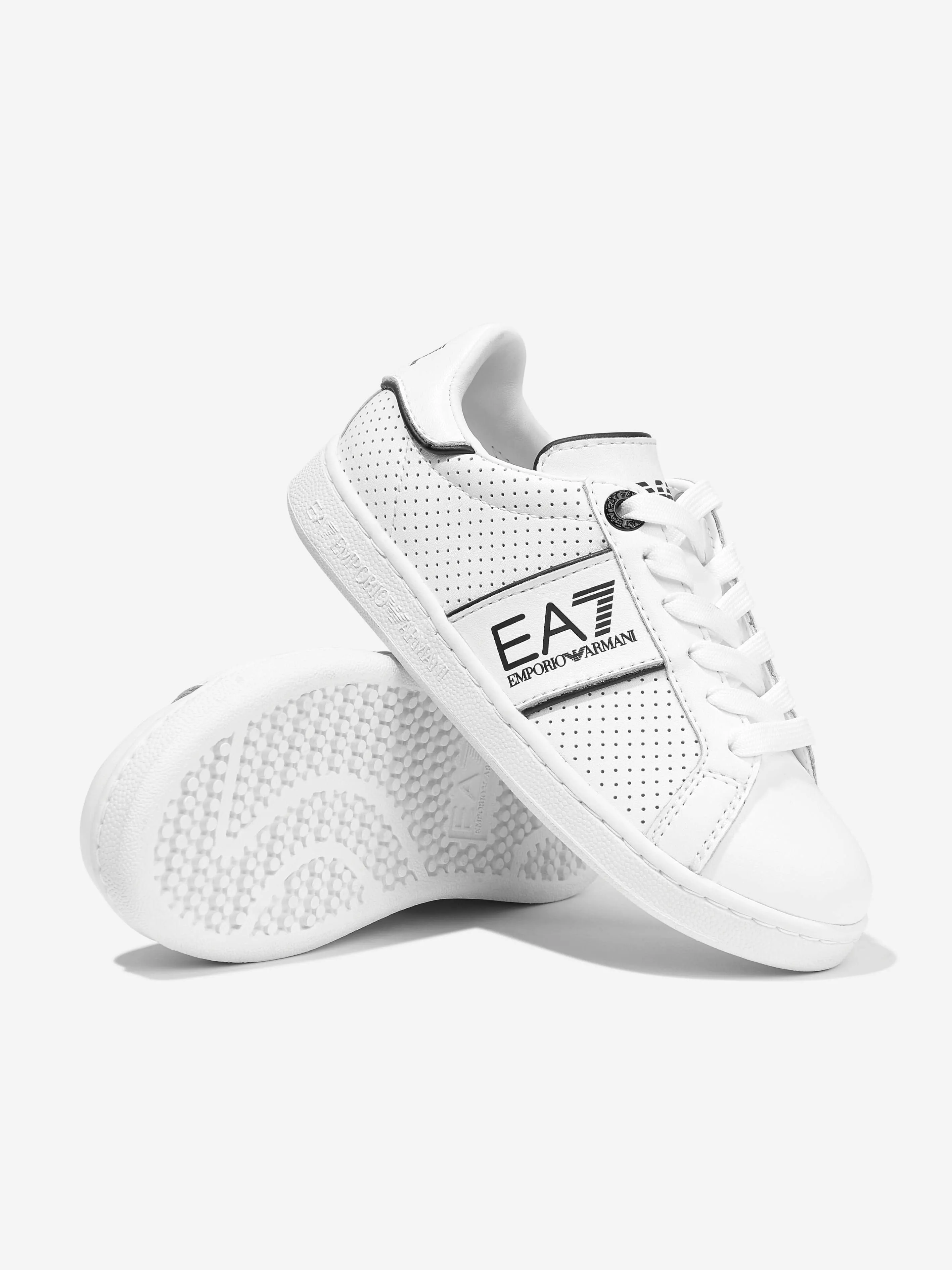 EA7 Emporio Armani Kids Leather Classic Performance Trainers in White