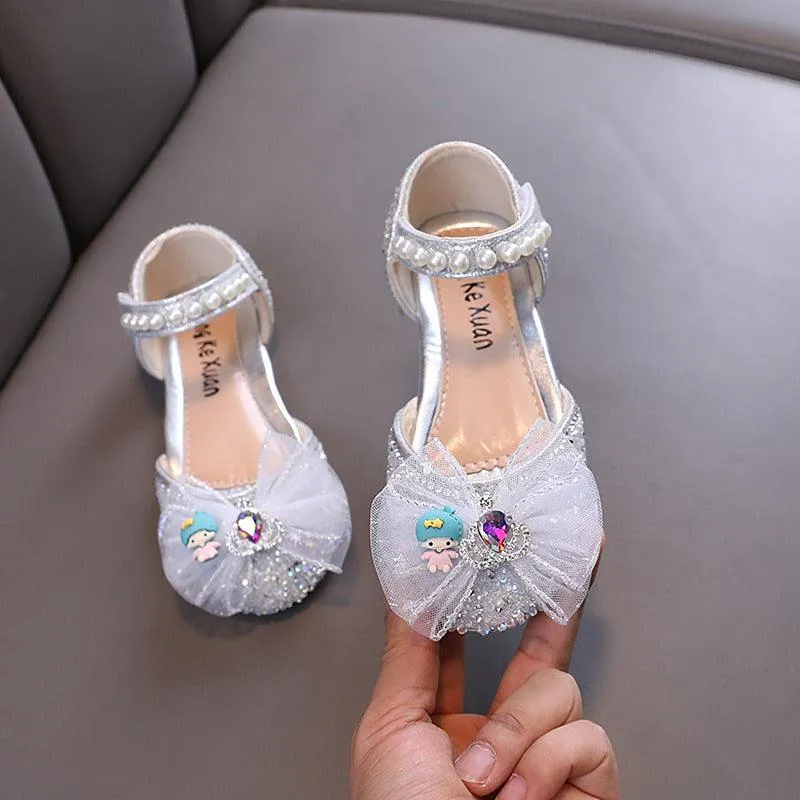 Elegant Pearl Girls' Shoes Delicate Bow-Knot Party Shoes Glitter Sequins Fun Shoes