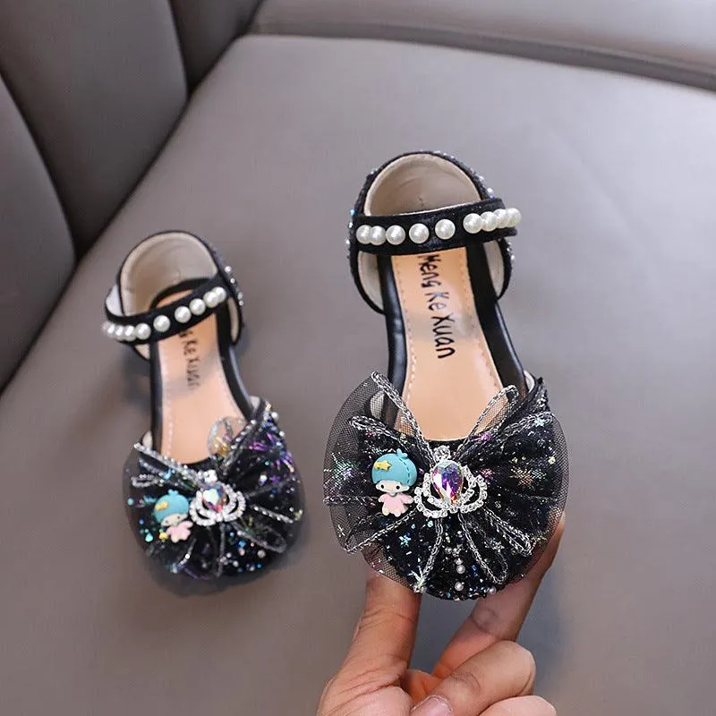 Elegant Pearl Girls' Shoes Delicate Bow-Knot Party Shoes Glitter Sequins Fun Shoes