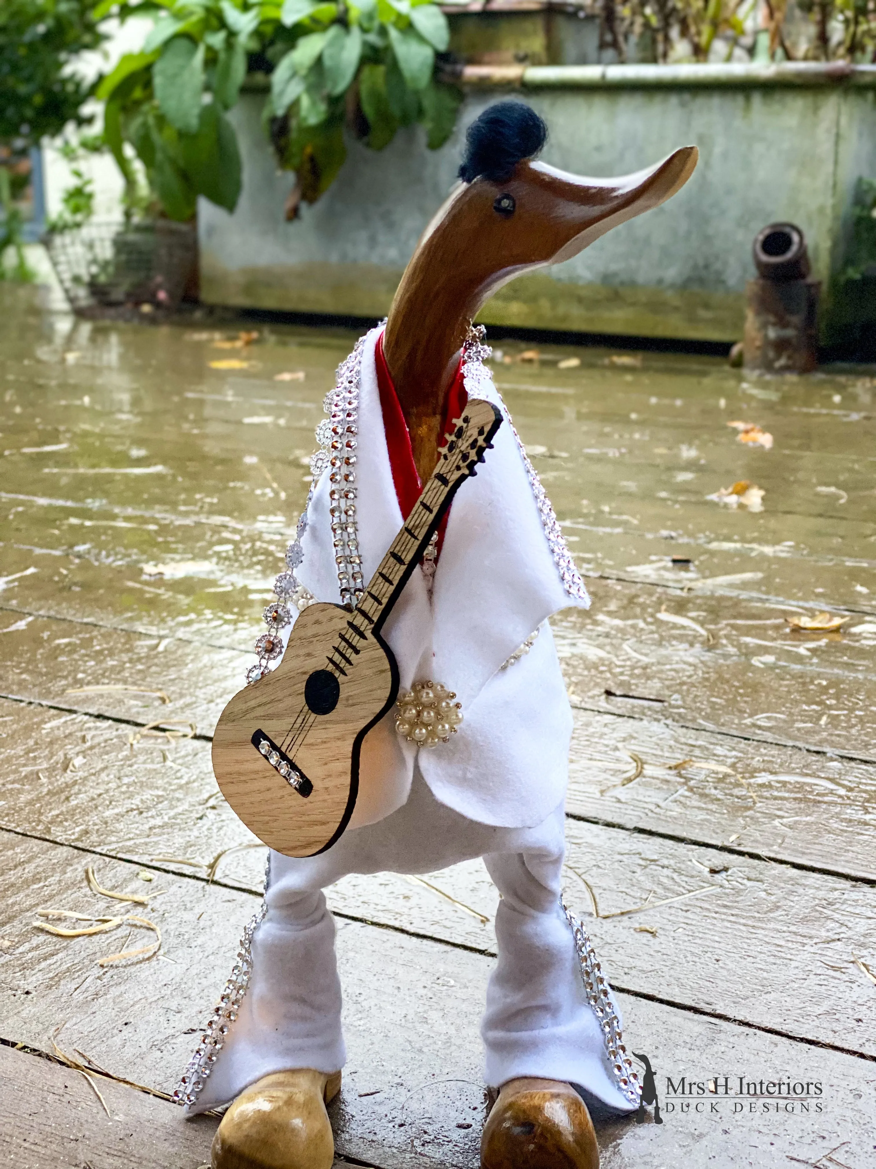 Elvis The King Duck - Decorated Wooden Duck in Boots by Mrs H the Duck Lady