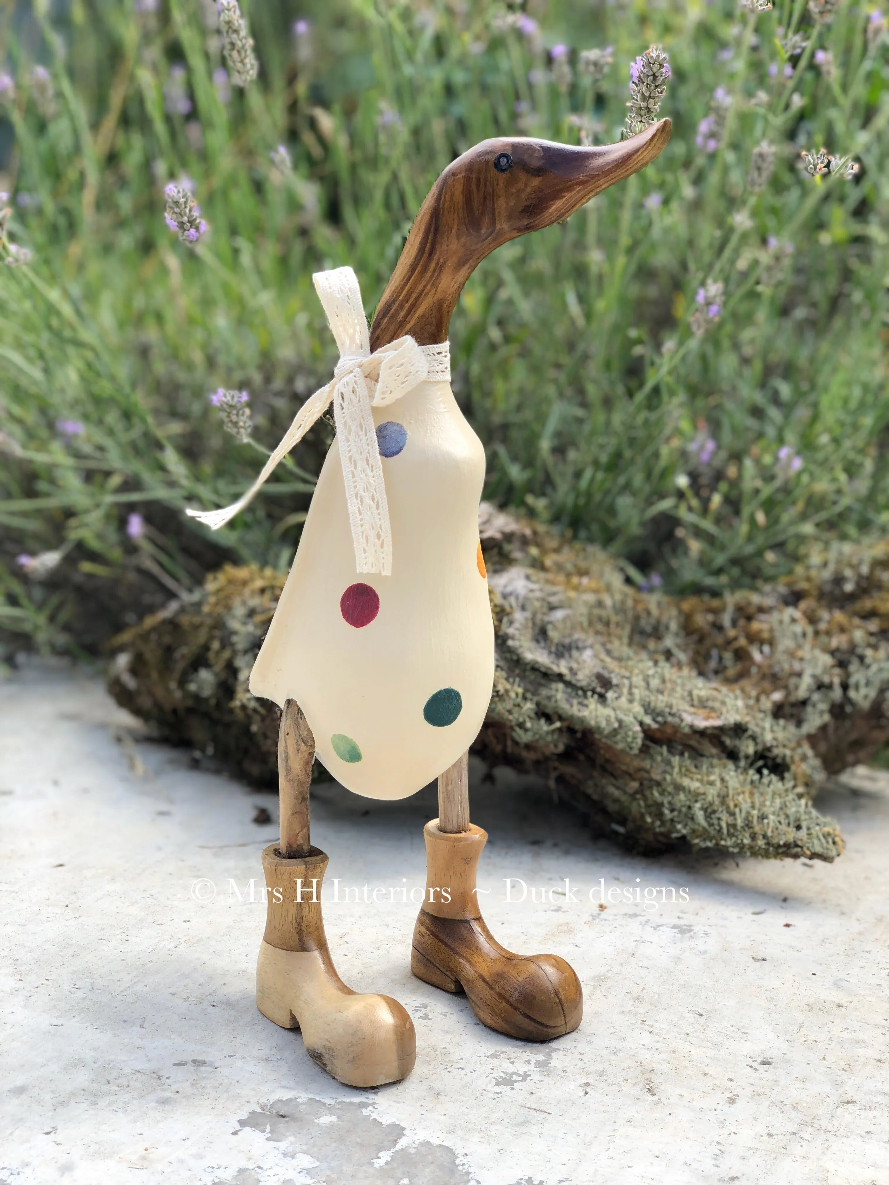 Emma Bridgewater Ducks -  - Decorated Wooden Duck in Boots by Mrs H the Duck Lady