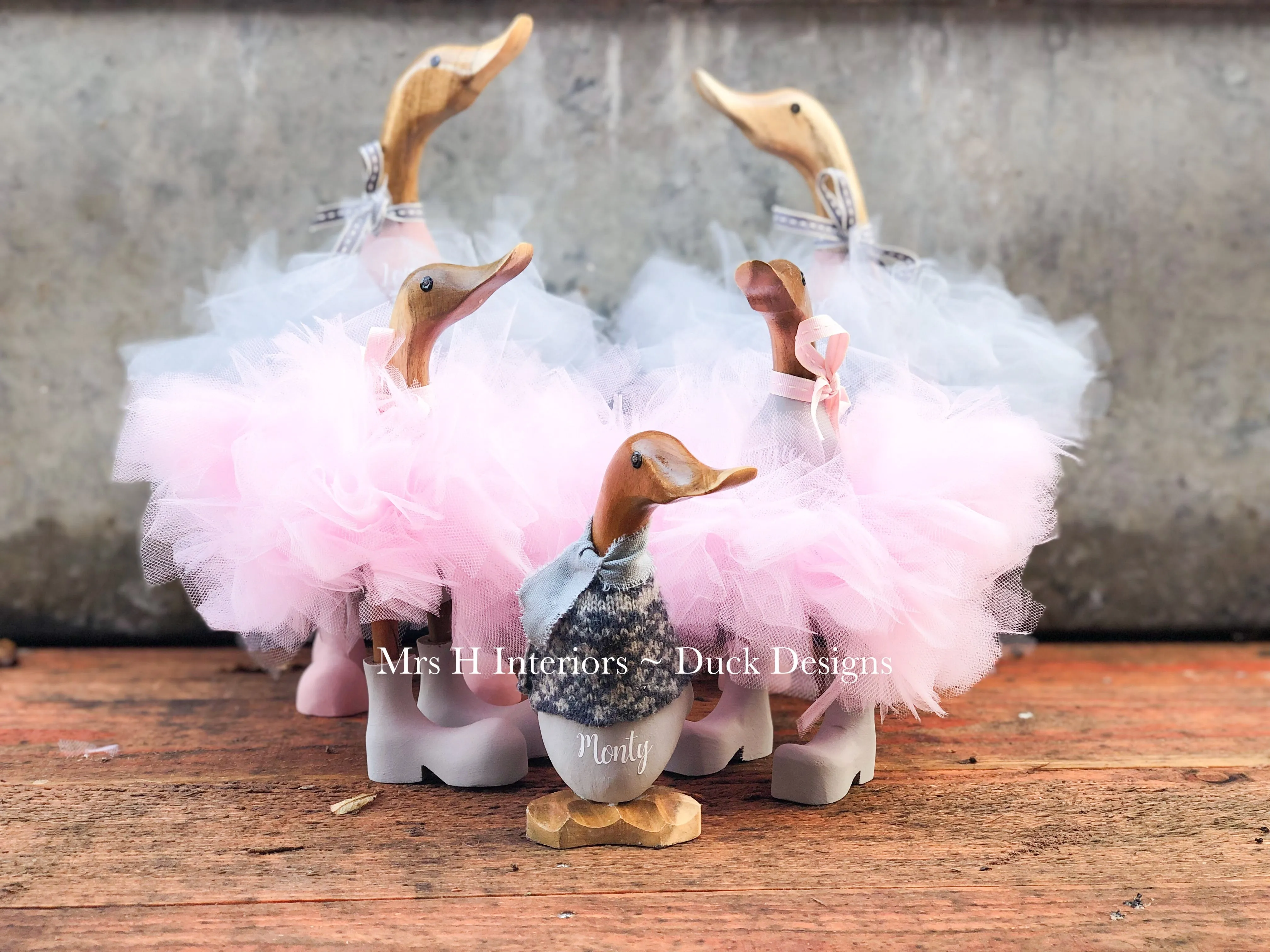 Family of Five Ducks - Decorated Wooden Duck in Boots by Mrs H the Duck Lady