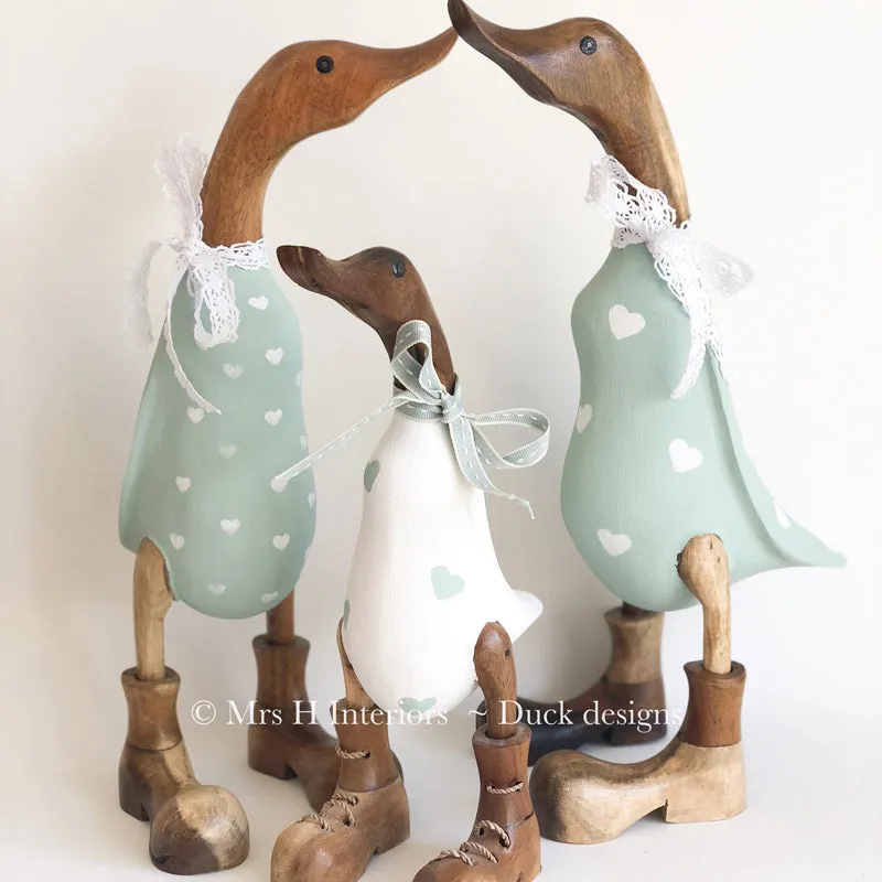 Family of Three Wooden Ducks - Decorated Wooden Duck in Boots by Mrs H the Duck Lady