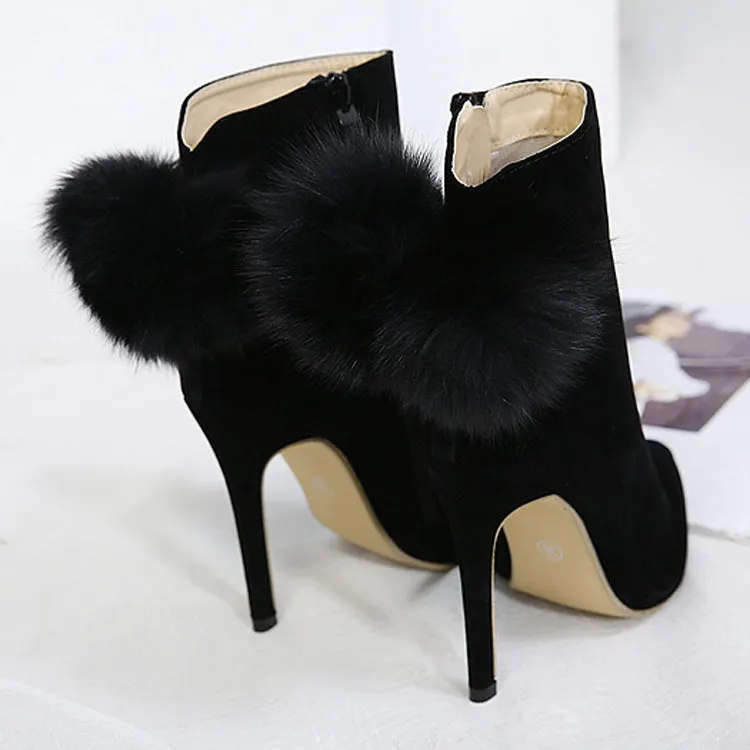 Fashion Ankle Boots Flock Faux Fur High Heels Wedding Shoes