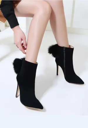 Fashion Ankle Boots Flock Faux Fur High Heels Wedding Shoes