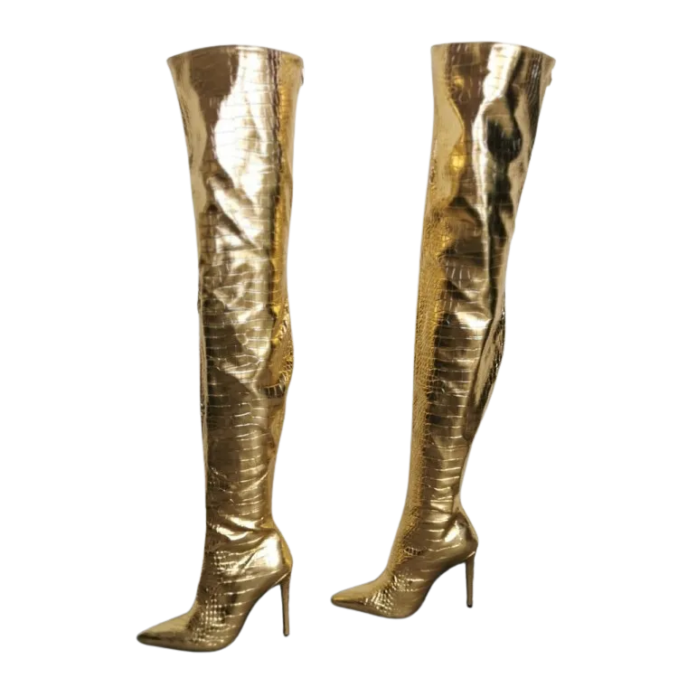 Fashion Is Me Gold Thigh High Boots