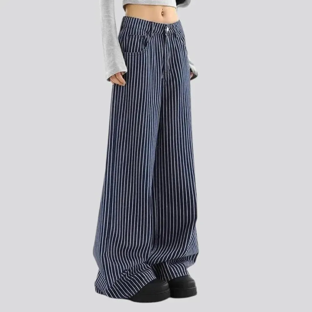 Fashionable striped women's jeans pants