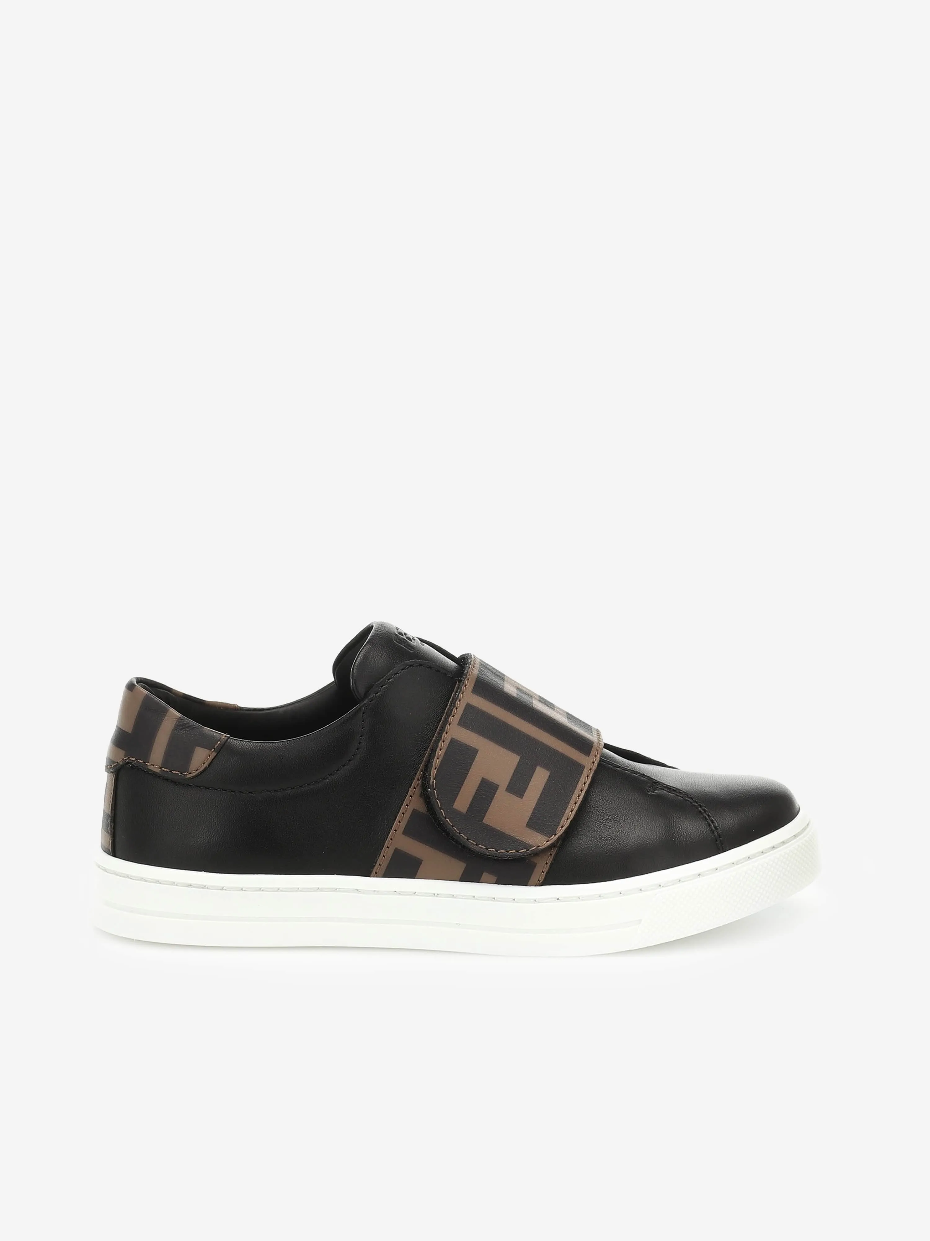 Fendi Kids Leather FF Logo Strap Trainers in Black