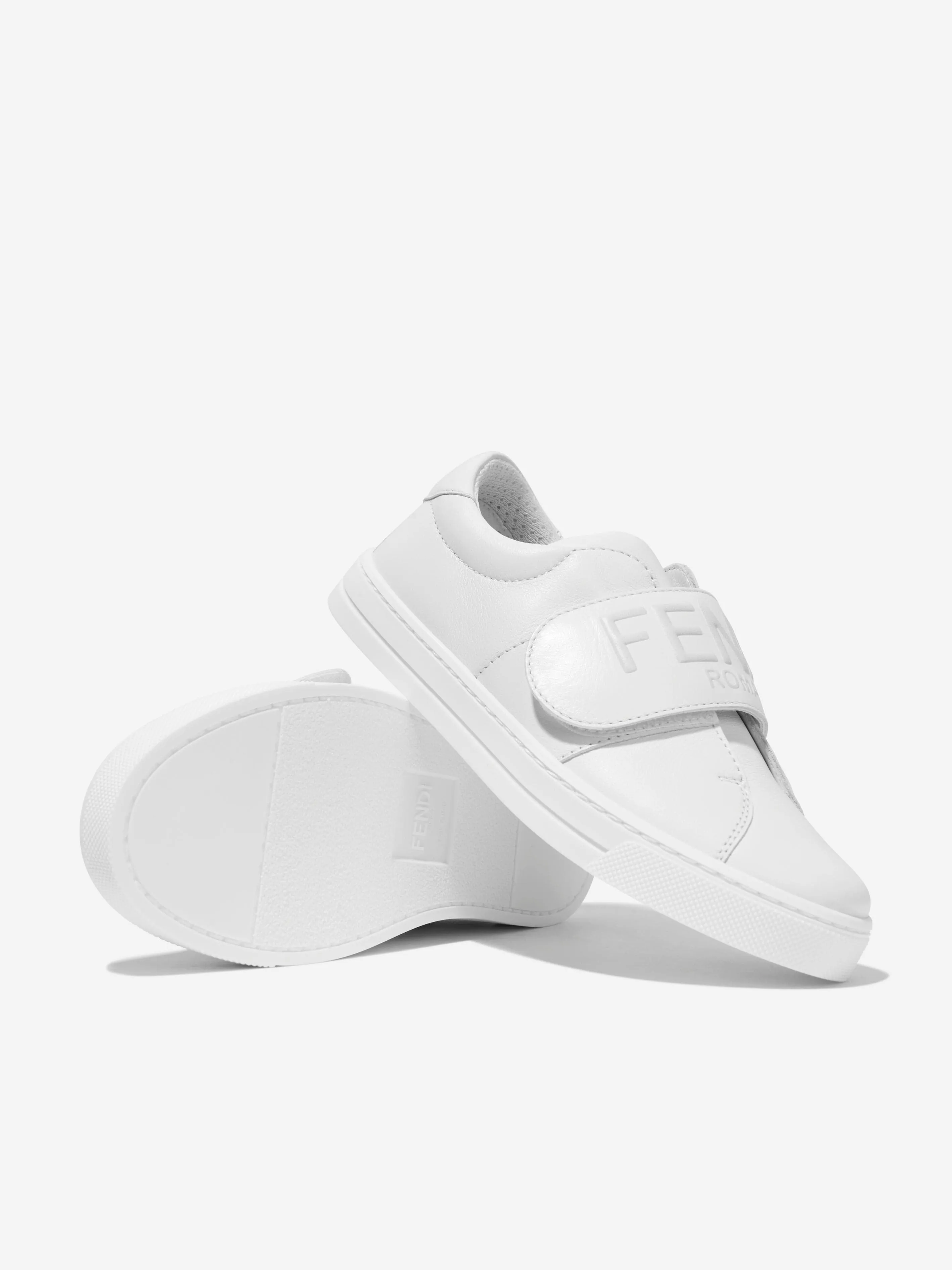 Fendi Kids Leather Logo Trainers in White