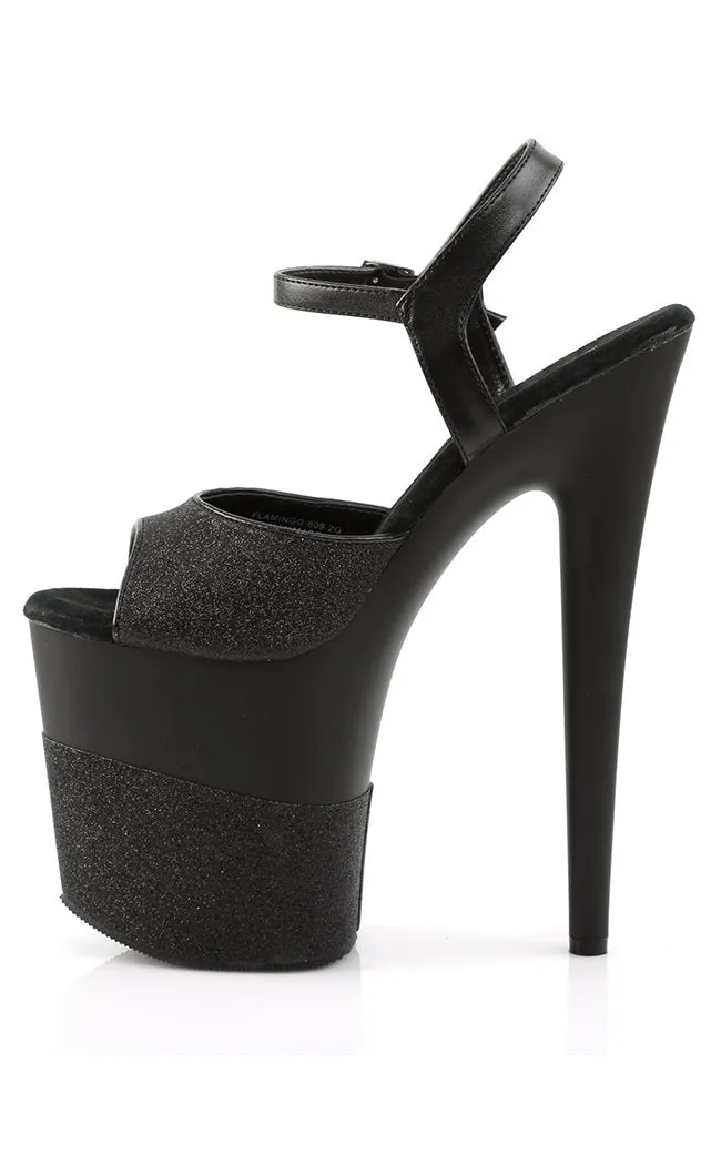 FLAMINGO-809-2G Black Glitter Platform Heels