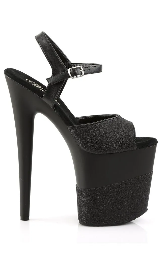 FLAMINGO-809-2G Black Glitter Platform Heels