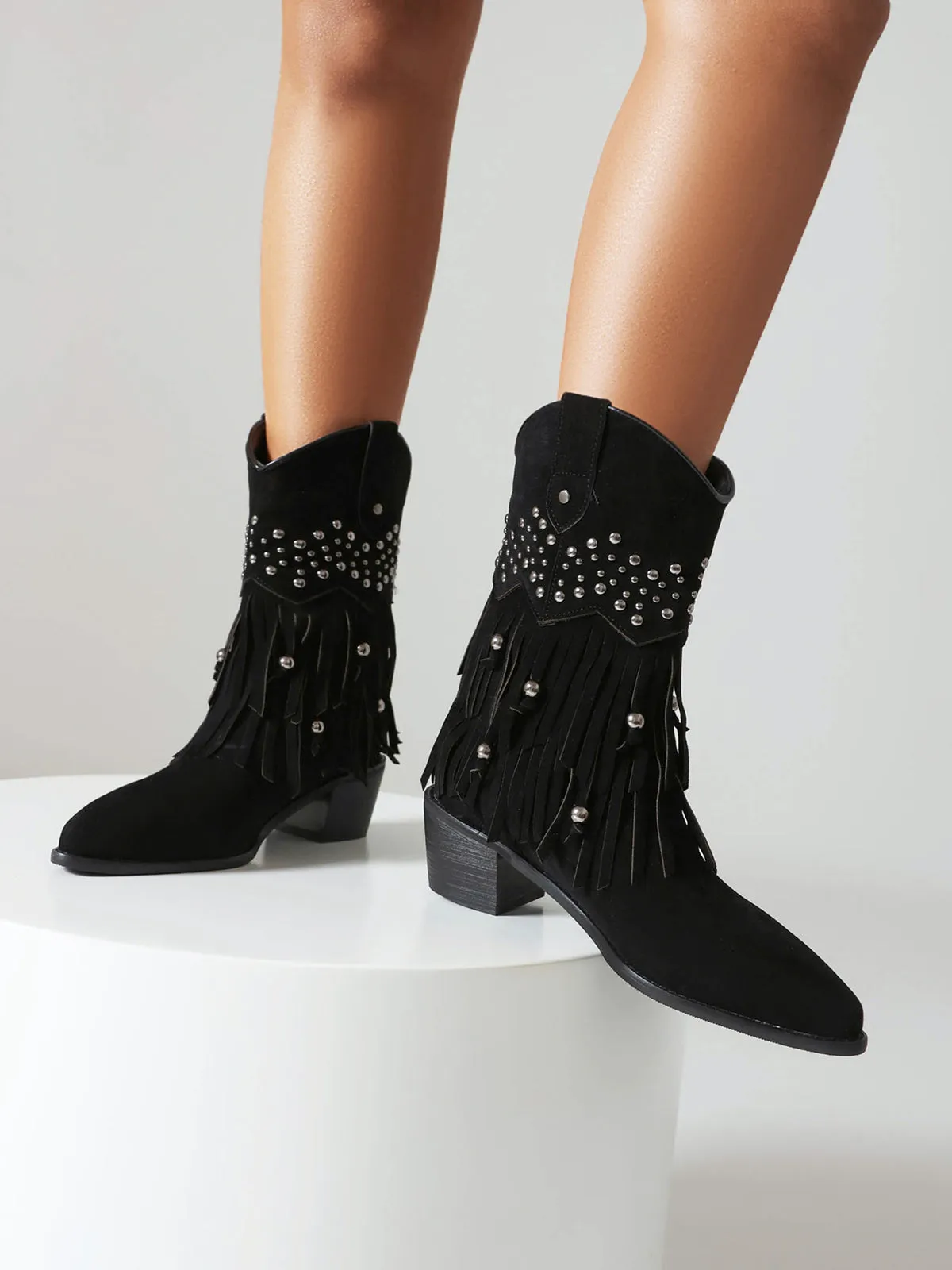 Flannelette Cone Heel Western Boots