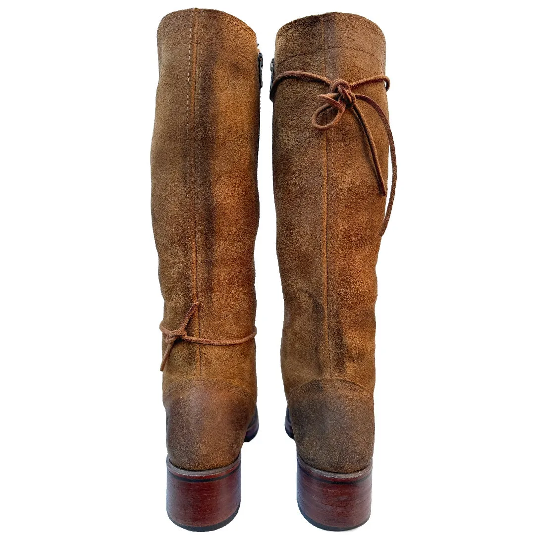 FRYE Campus Lace Up Tall Knee High Zippered Brown Leather Boots