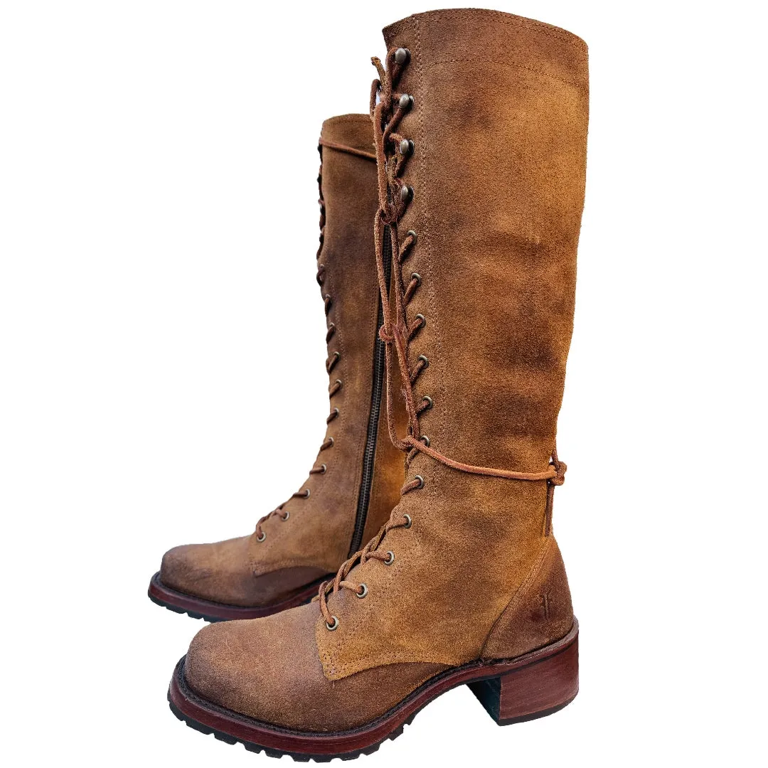 FRYE Campus Lace Up Tall Knee High Zippered Brown Leather Boots