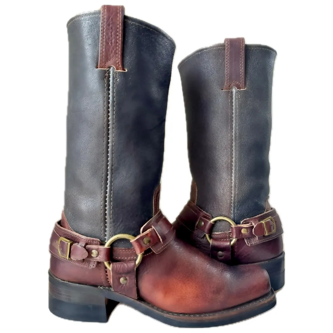 FRYE Vintage Belted Harness Slate Brown Biker Motorcycle Boots