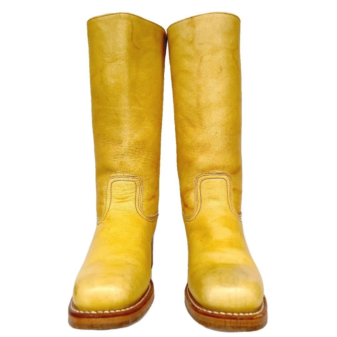 FRYE Vintage Campus 14L Banana Yellow Leather Western Biker Boots