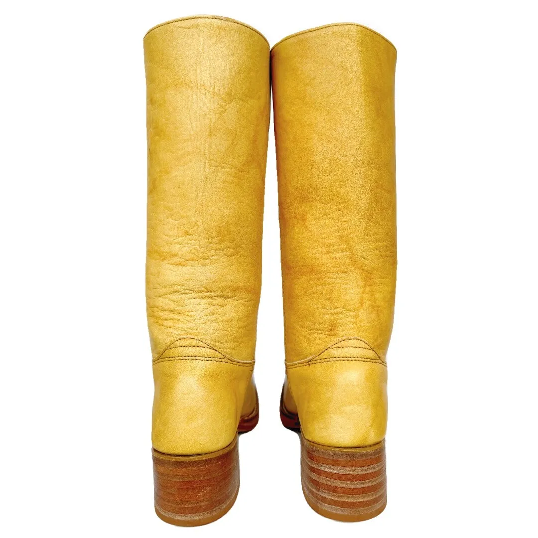 FRYE Vintage Campus 14L Banana Yellow Leather Western Biker Boots