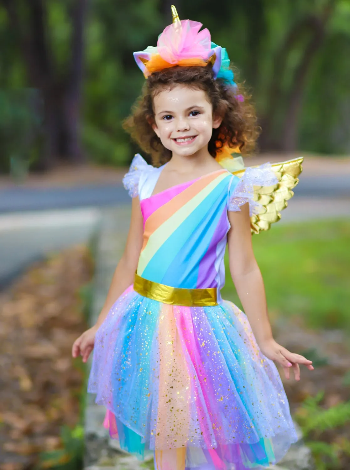 Girls Magical Golden Rainbow Unicorn Costume Dress