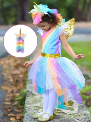 Girls Magical Golden Rainbow Unicorn Costume Dress