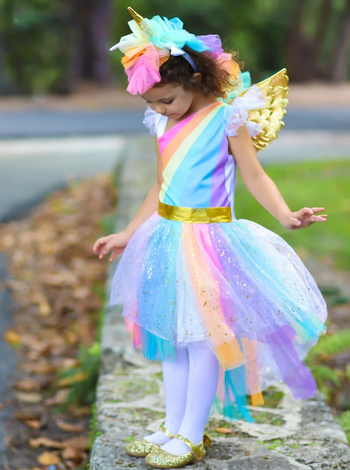 Girls Magical Golden Rainbow Unicorn Costume Dress